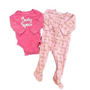 Gerber Baby Girls 6-9 Months Footie Pajamas And Baby Spice Bodysuit Pink